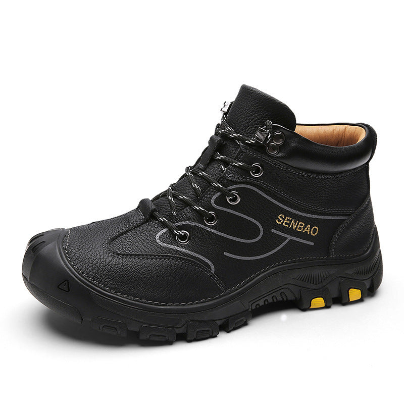 Large Size Men's Leather Boots Plus Velvet Warm Snow Boots