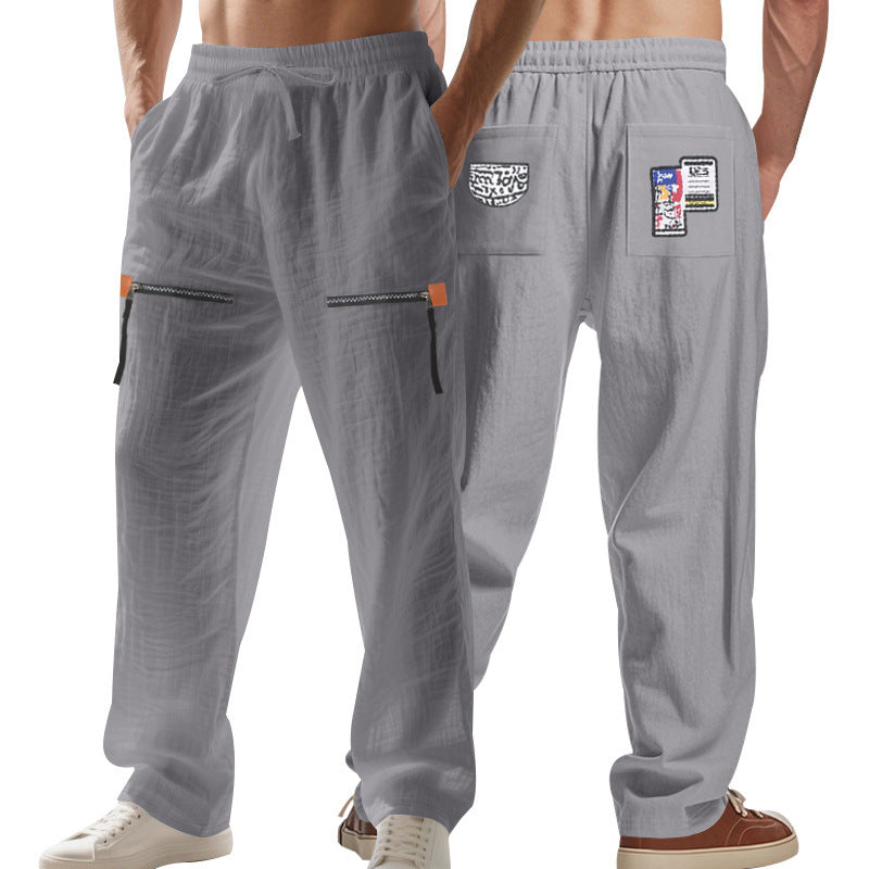 Linen Autumn Men's Loose Trendy Zipper Men's Casual Pants