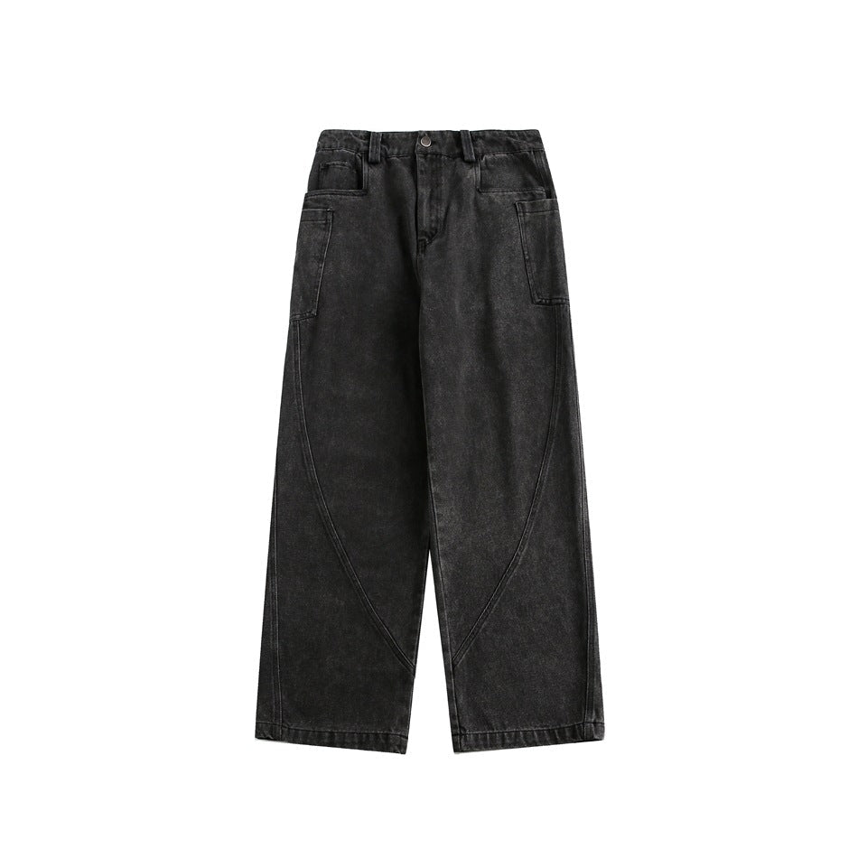 Retro Washed Men's Loose Straight Black Jeans