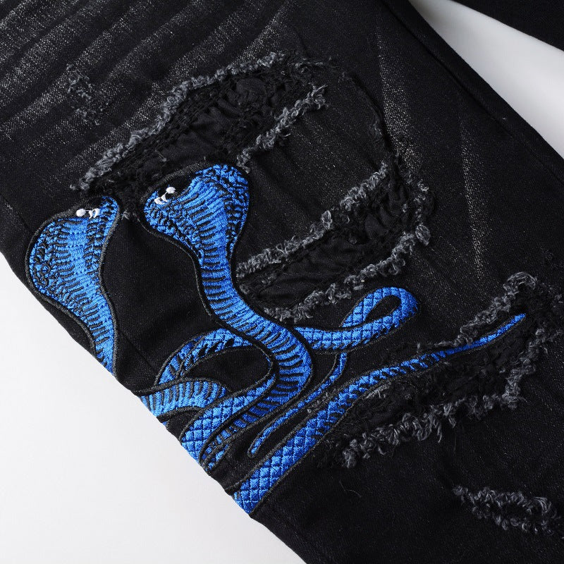 Embroidered One Piece Patch Skinny Jeans For Men
