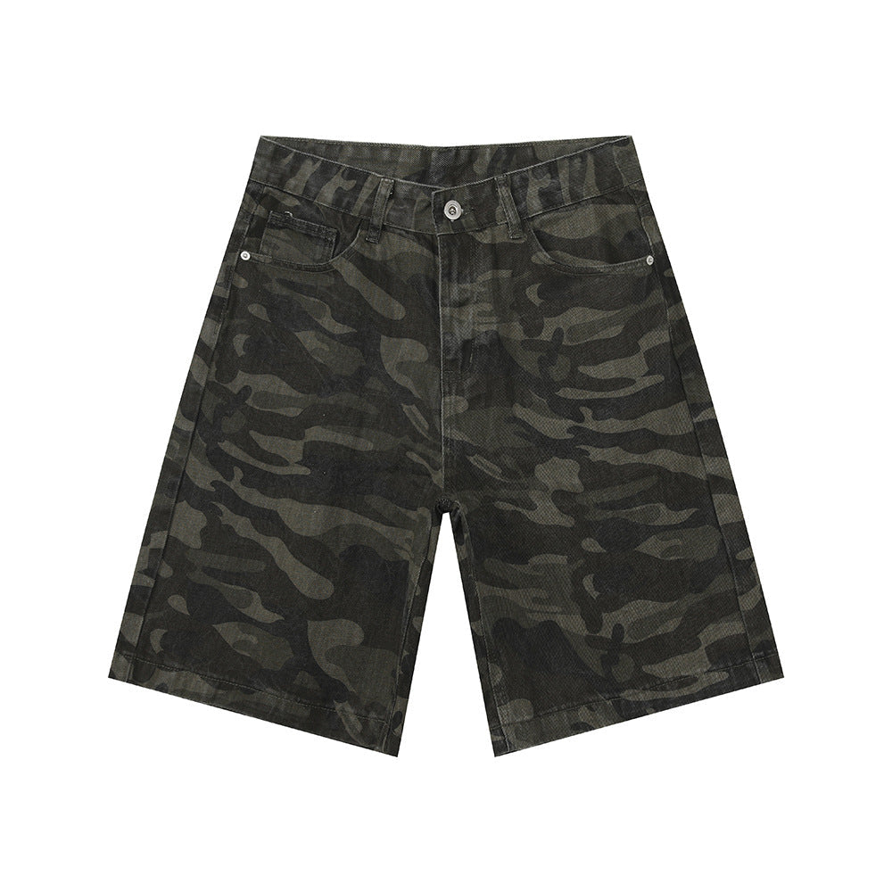Men's American-style Camouflage Loose Wide Leg Leisure Denim Shorts