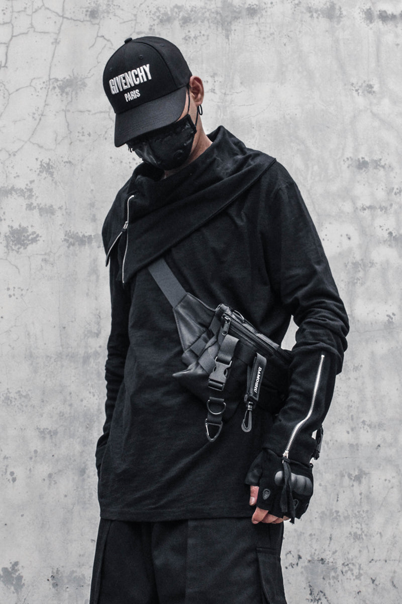 Irregular High Collar Loose Long Sleeve T-shirt For Men