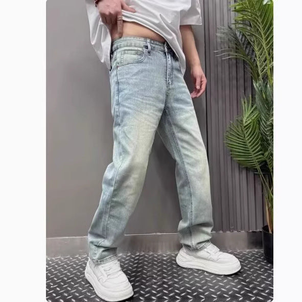 Light Blue Casual Stretch Stylish Versatile Straight Slim Pants