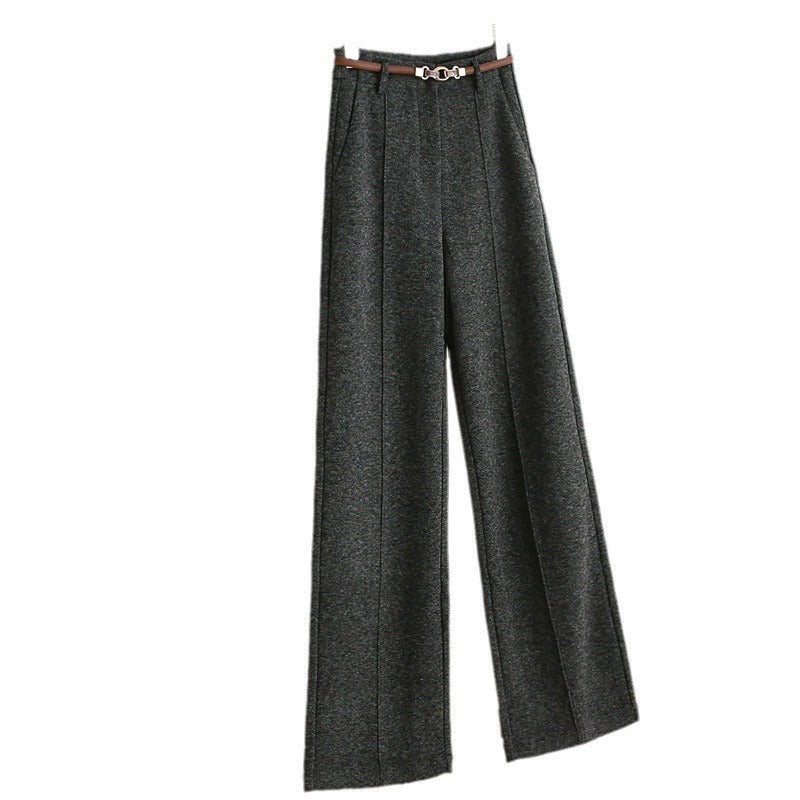 Straight-leg Faux Wool Pants Women's Thickened Warm Autumn Winter