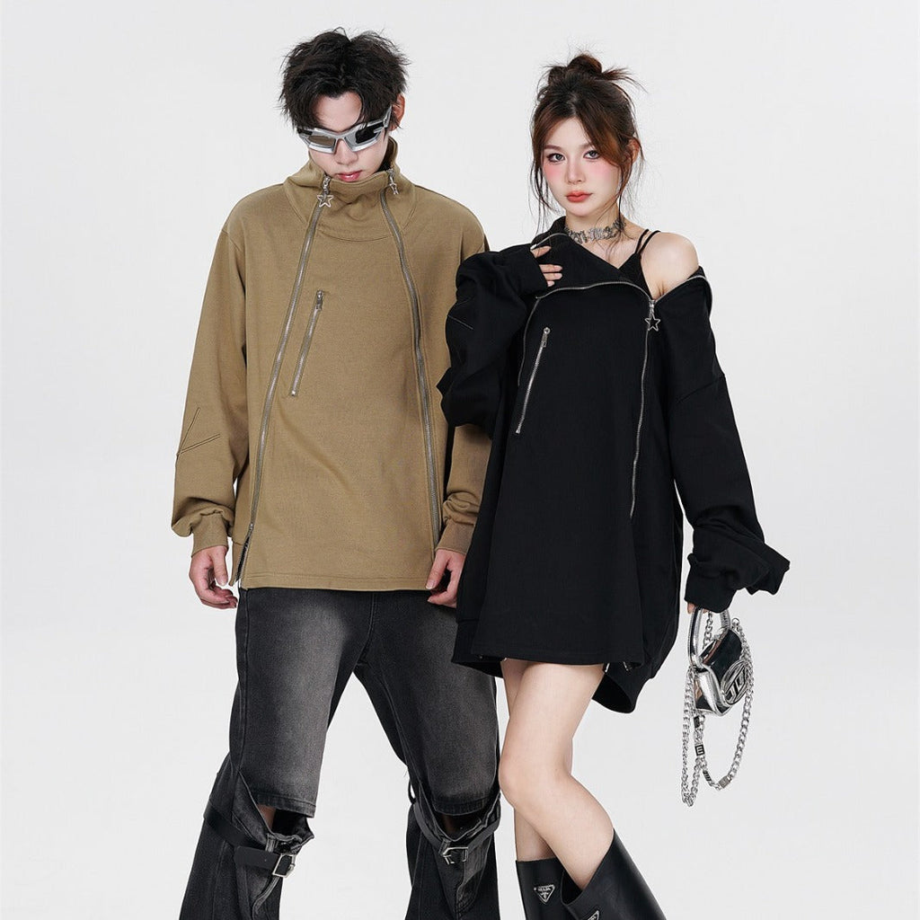 Couple's Double Zipper Neutral Loose Coat