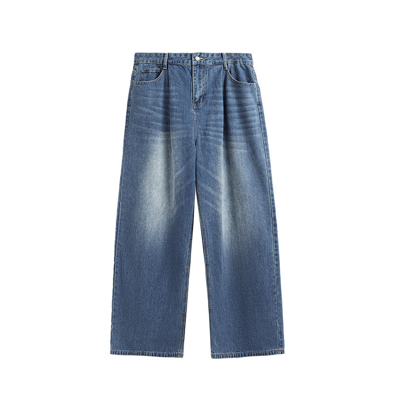Loose Straight Men's Clothing Mid-high Waist Washed Wide Leg Jeans