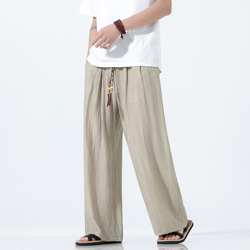 National Style Men's Trendy Straight-leg Trousers Breathable Wide Leg