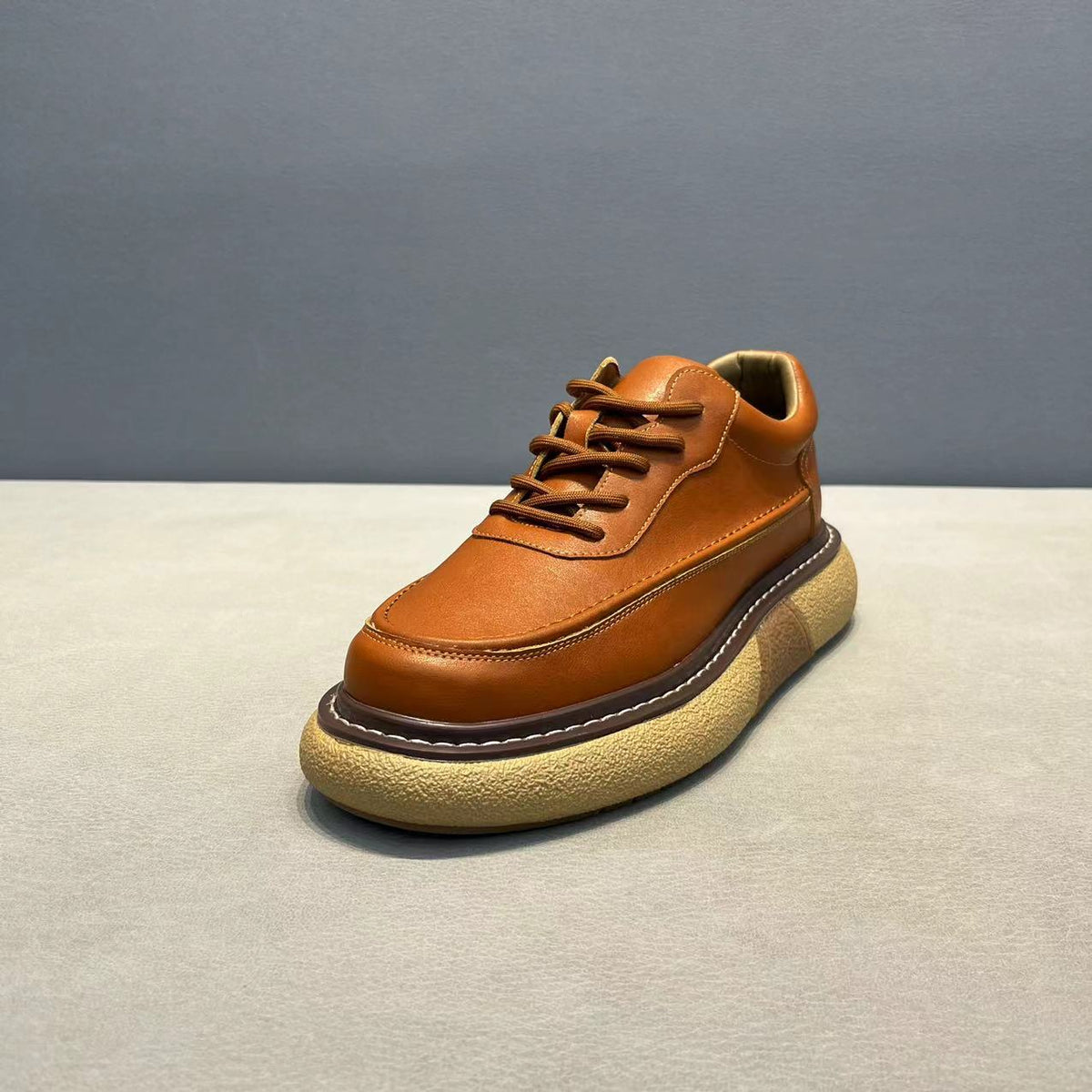 Men's Breathable Leather Shoes Trendy Platform Sports
