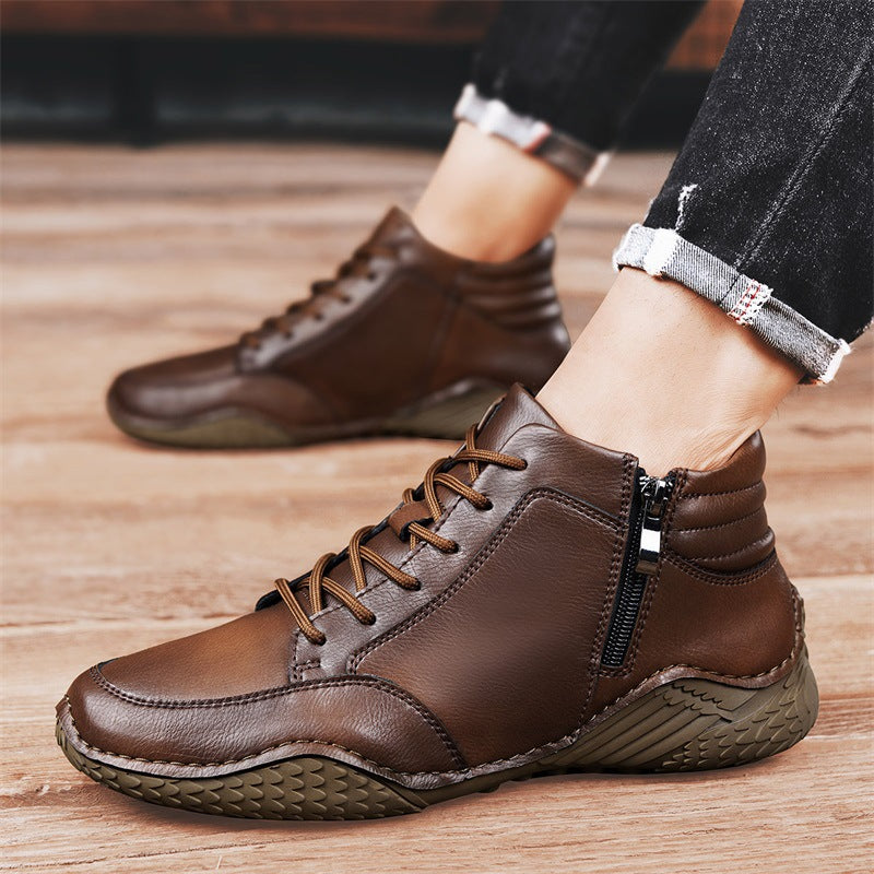 Martin Boots Trendy Genuine Leather Casual High-top Men's Fleece-lined