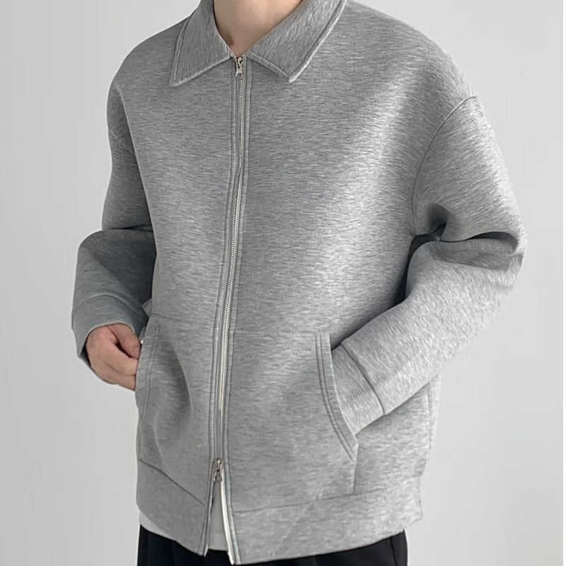 Men's Japanese Solid Color Flip Collar Zipper Coat