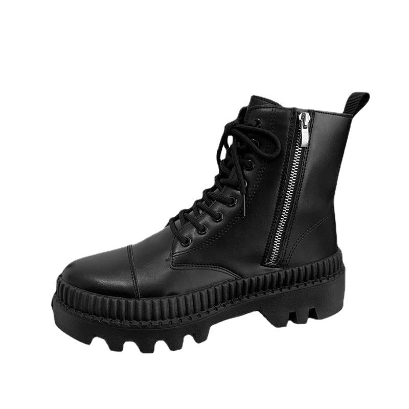 Fashionable And Simple Men's High-top Side Zipper Leather Boots
