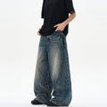 American-style Vintage Blue Washed Tie-dye Bootcut Jeans