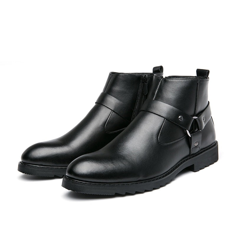 Zipper Pointed British Style High-top Large Size Leather Boots