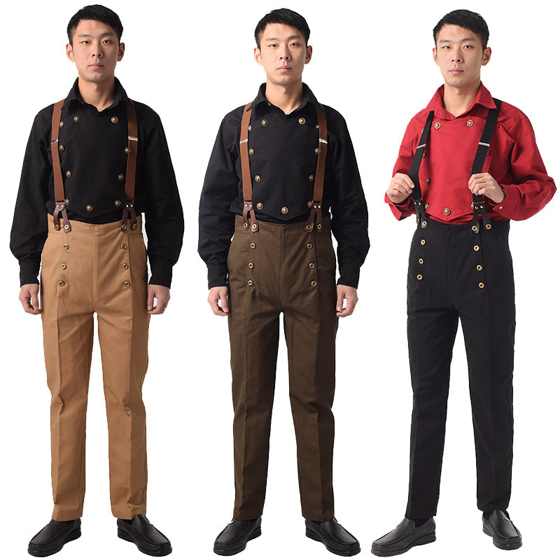 Men's Retro High Waist Double Breasted Casual Straight Pants