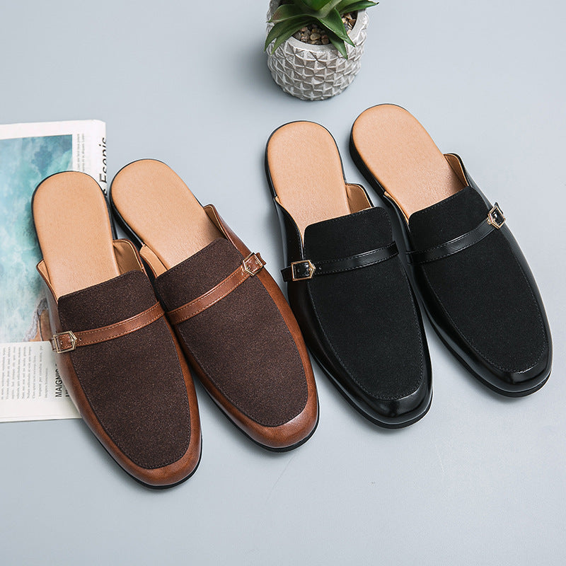 Men's British Half Slippers Small Leather Shoes Men's Slippers