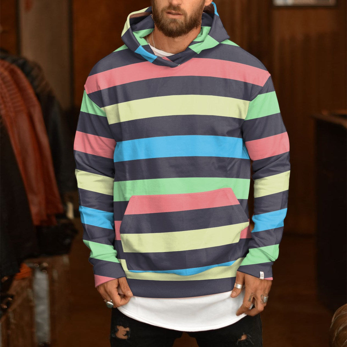 Loose Printed Casual Fleece Hooded Jacket