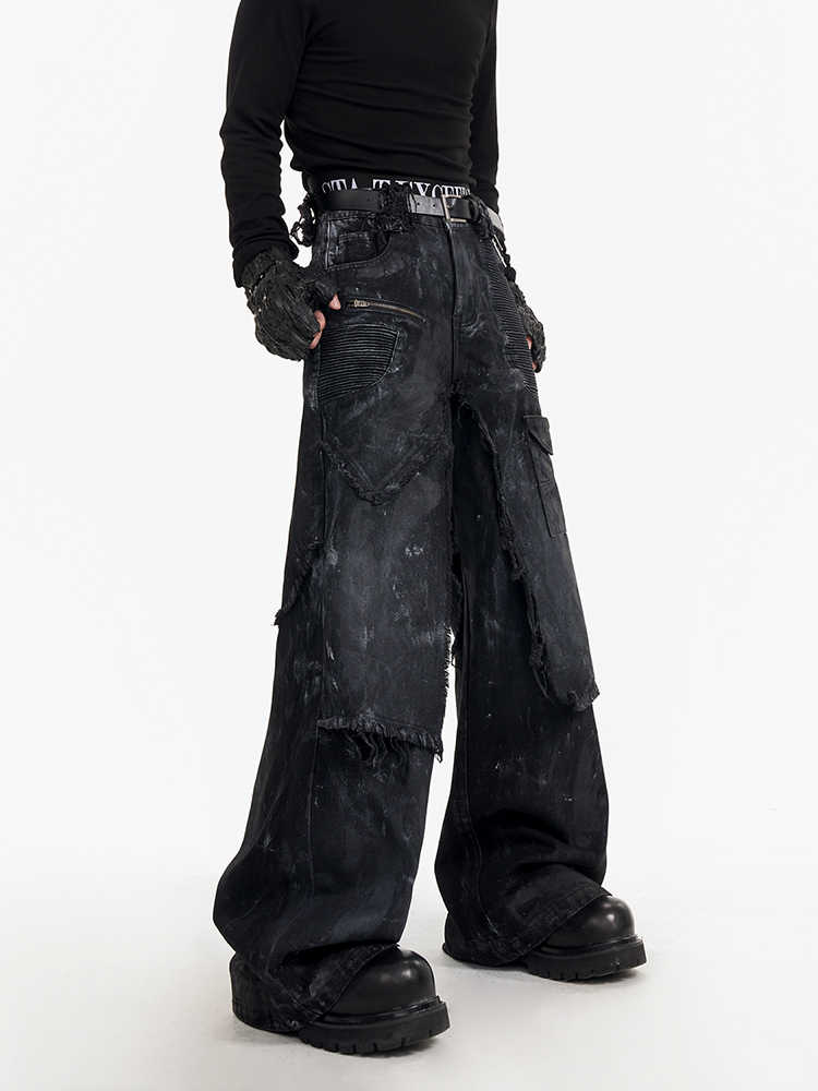 American High Street Fake Two-piece Hand-painted Double-layer Trousers