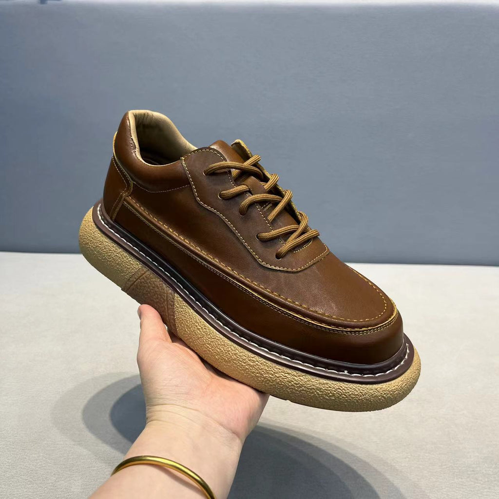 Men's Breathable Leather Shoes Trendy Platform Sports