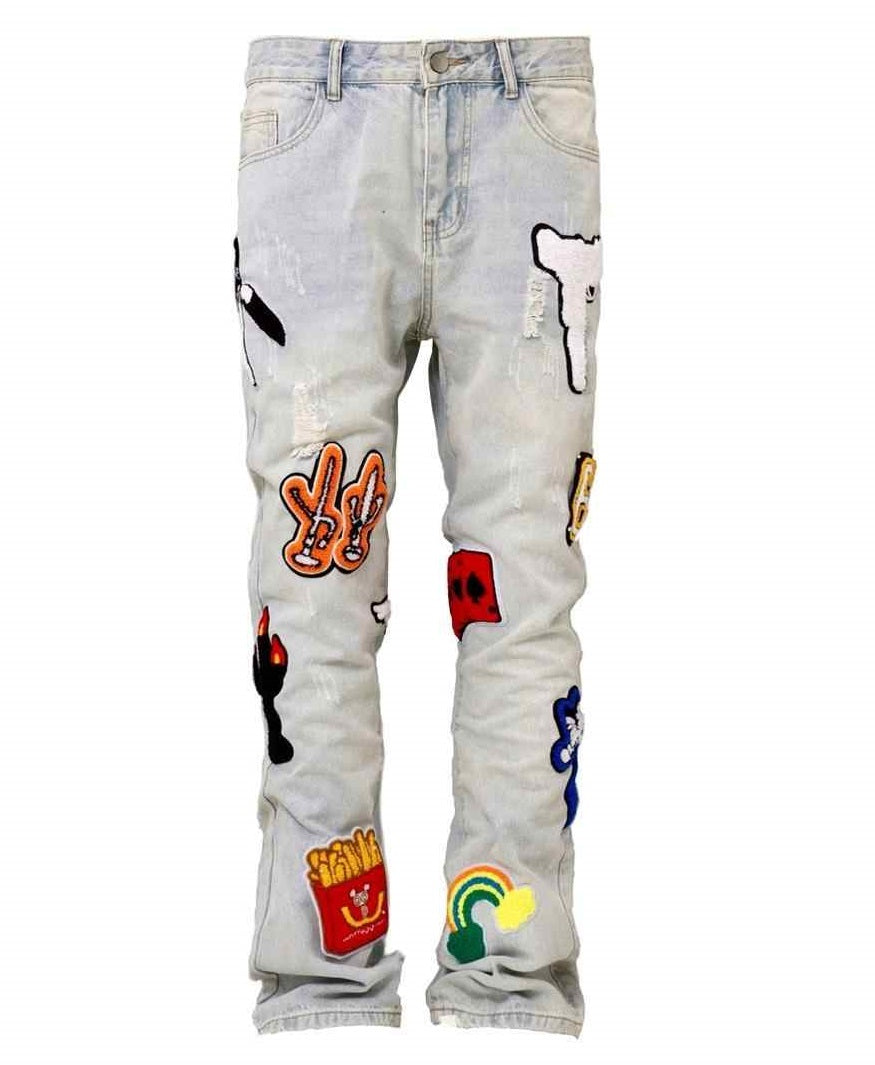 Light Color Irregular Towel Embroidered Slim Straight-leg Denim Trousers