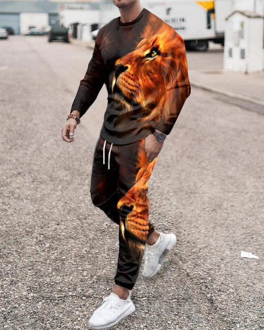 3d Digital Printing Crew Neck Sweater Sports Trousers Suit
