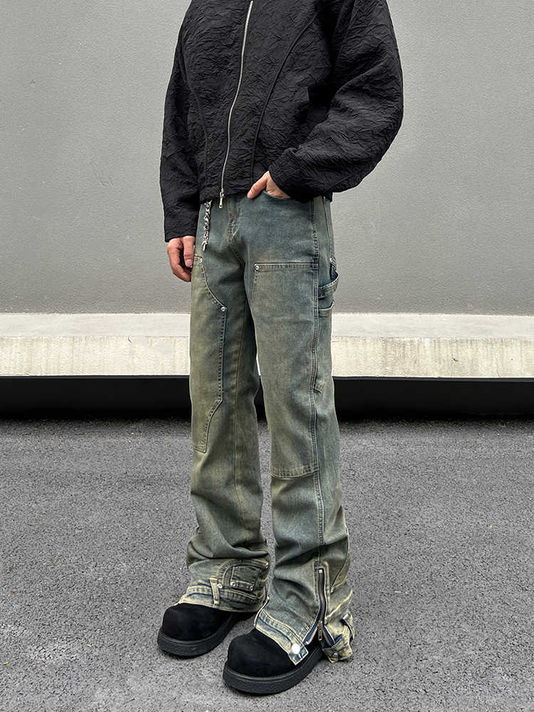 Retro Straight Micro-pull Zipper Jeans