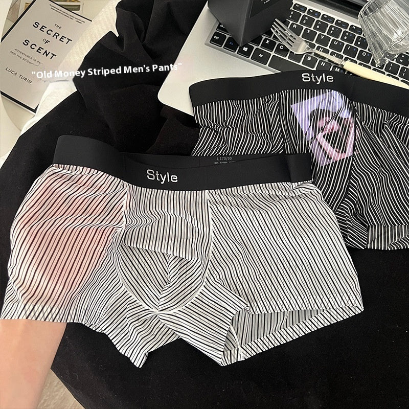 Vintage Stripe Men's Ice Silk Breathable Transparent Bottom Crotch Boxer Briefs