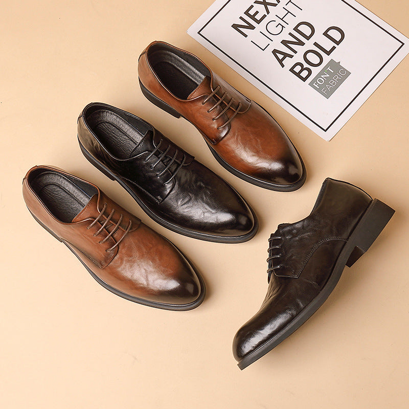 Hong Kong Style Retro Scratch Pattern Formal Business Leather Shoes