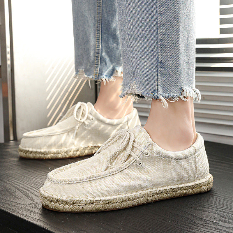Men's Straw Fisherman Summer Canvas Casual Old Linen Tide Cloth Shoes