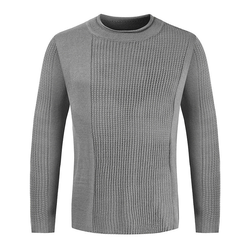 Men  Sweater Low Neck Round Mouth Solid Color