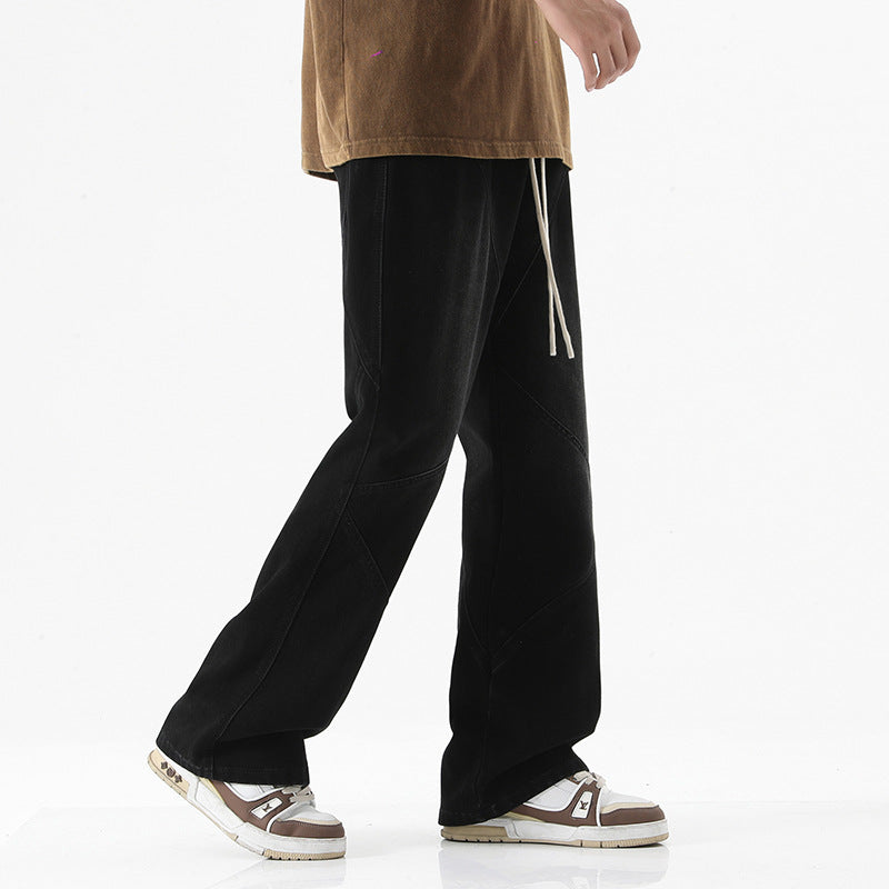 Men's American-style Retro Drawstring Design Stitching Jeans