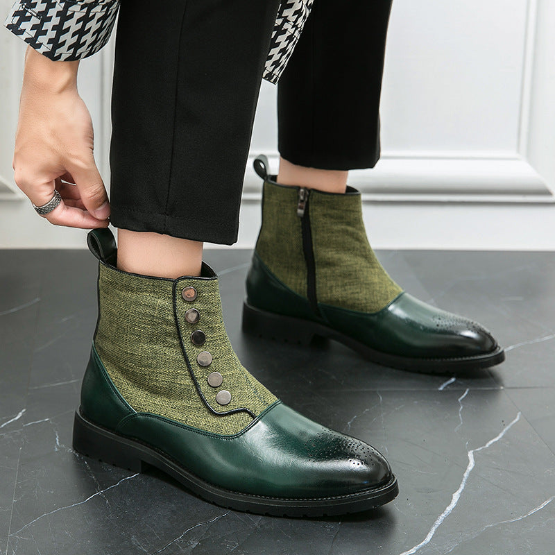 Stitching High Top Wild British Martin Casual Men's Leather Shoes