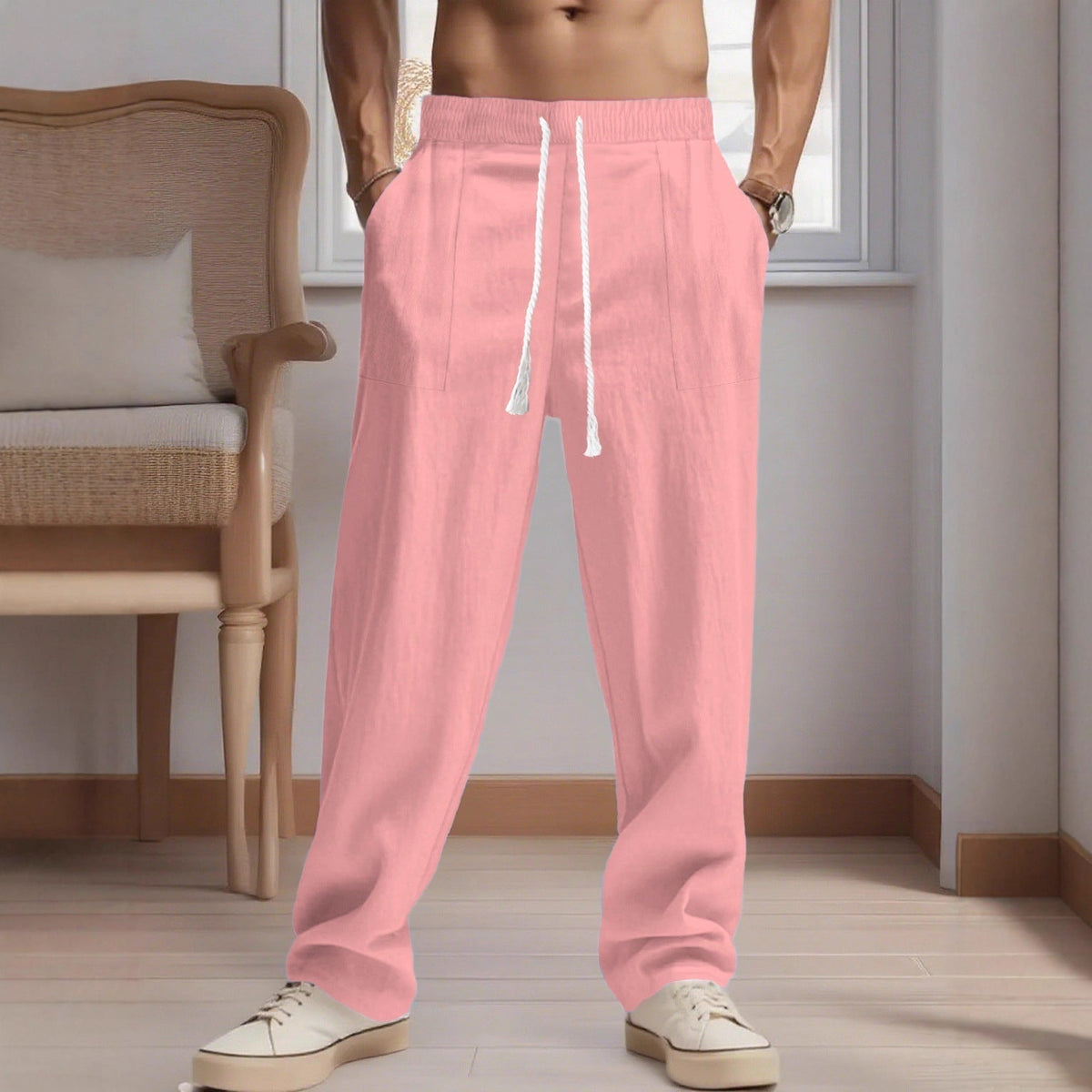 New Men's Loose Linen Leisure Wide Leg Trendy Beach