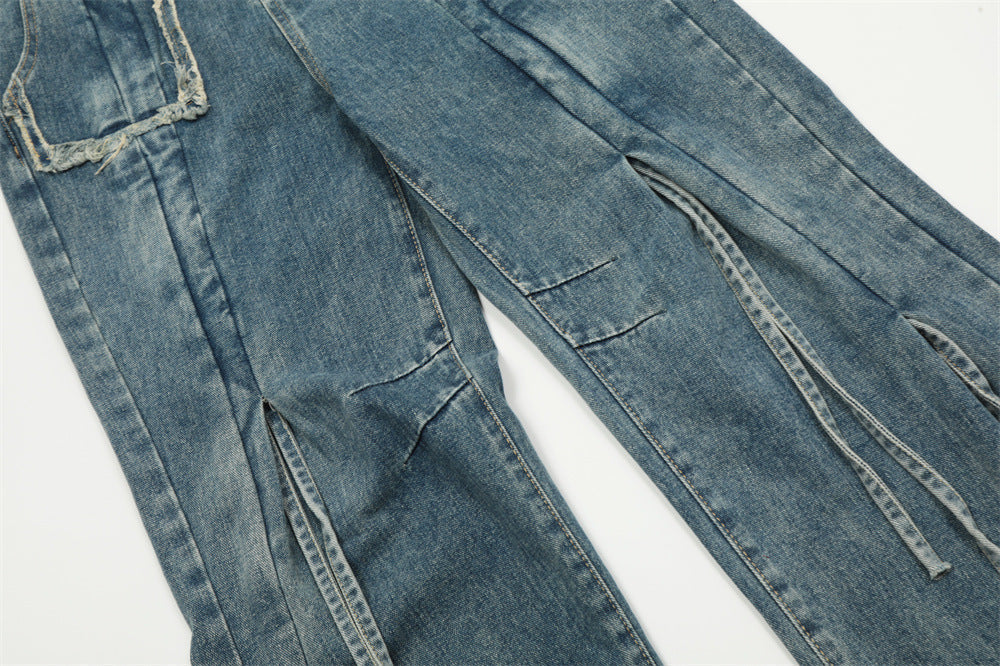 Drawstring Ruffle Design Sense Denim Trousers Men