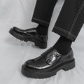 Men's Thick Bottom Horsebit Buckle Slip On Loafers Big Head Leather Shoes
