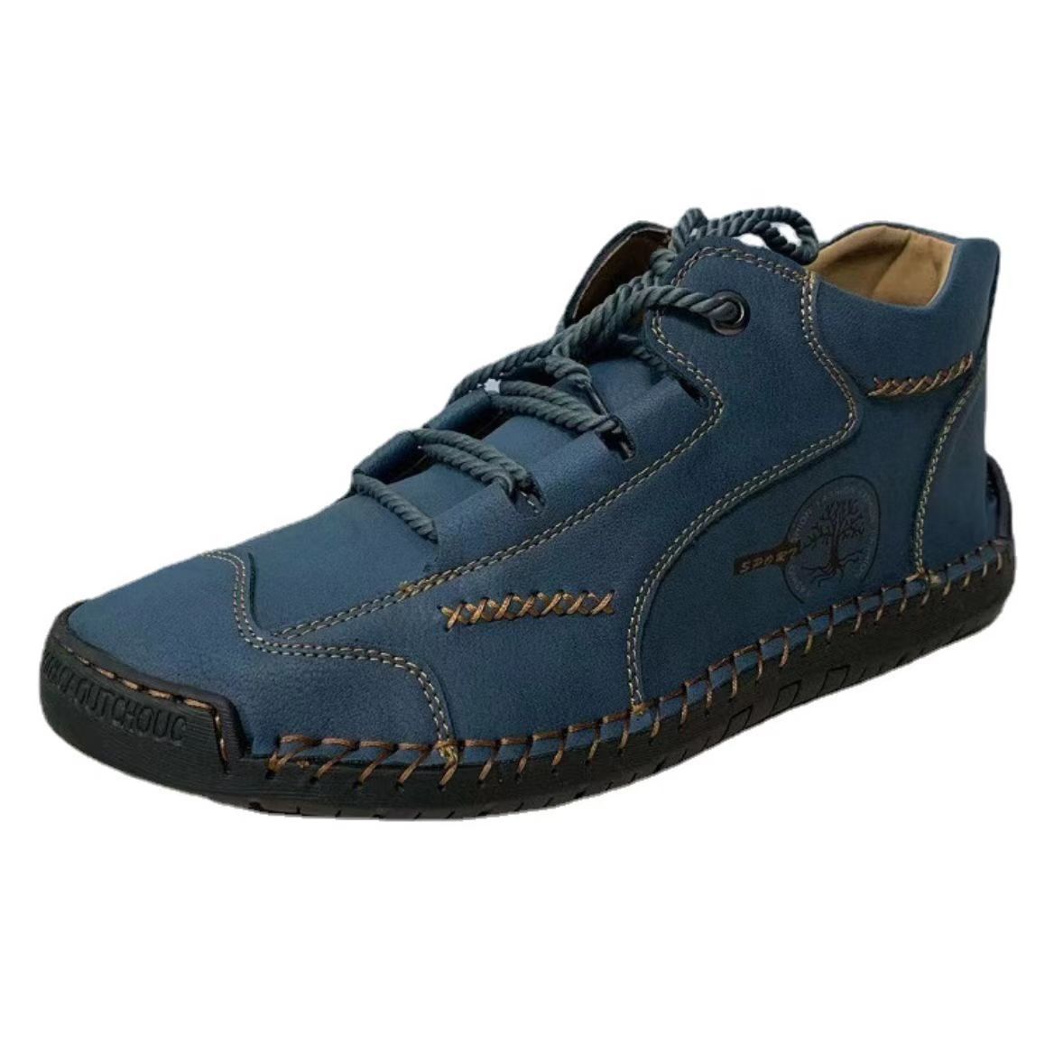 Men's Autumn Sewing High-top Leather Flat Outdoor Work Clothes Casual Shoes