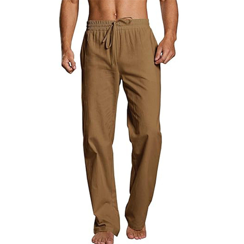 Cotton And Linen Loose Elastic Drawstring Waist Trousers