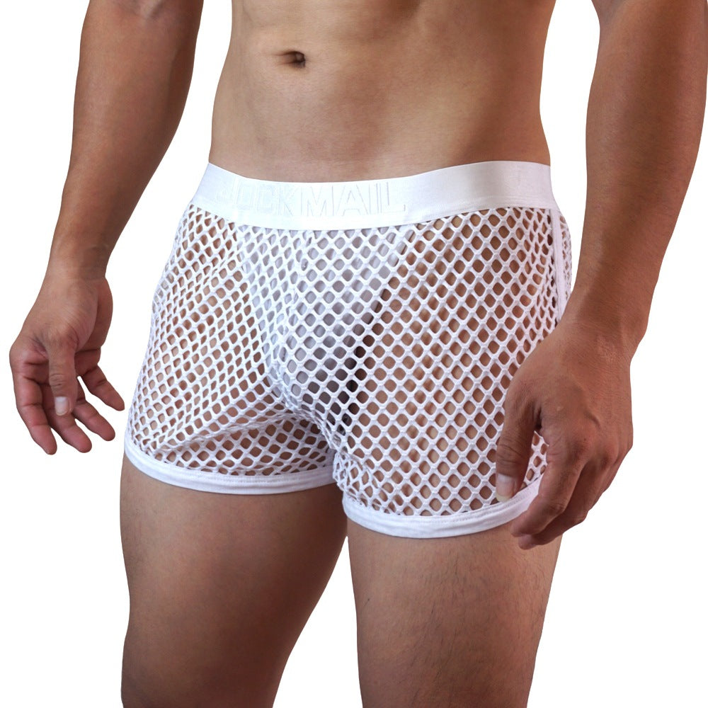 Men's Solid Color Mesh Low Waist Four Corner Underwear