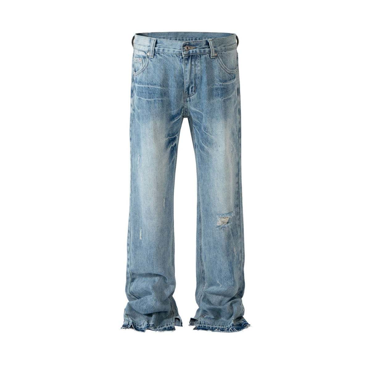Paris Style Bootleg Pants RO Style Lightning Pattern Washed Split Jeans