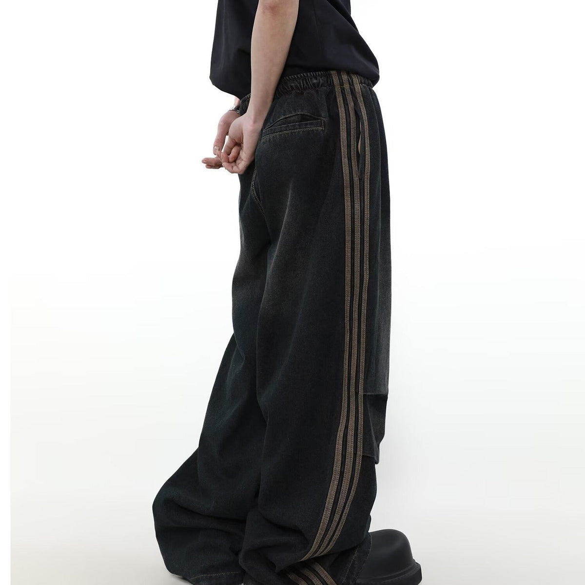 American Pleated Design Sense Niche Striped Wide Leg Straight Jeans Men